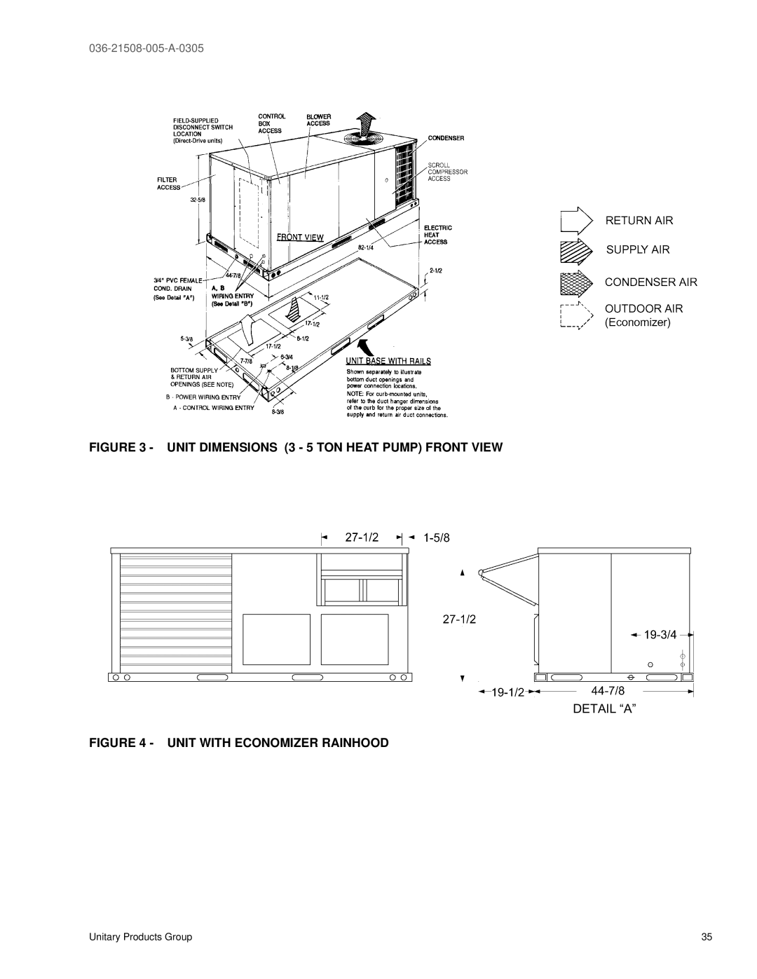 York BQ 048, BQ 060, BQ 036 warranty Unit Dimensions 3 5 TON Heat Pump Front View 