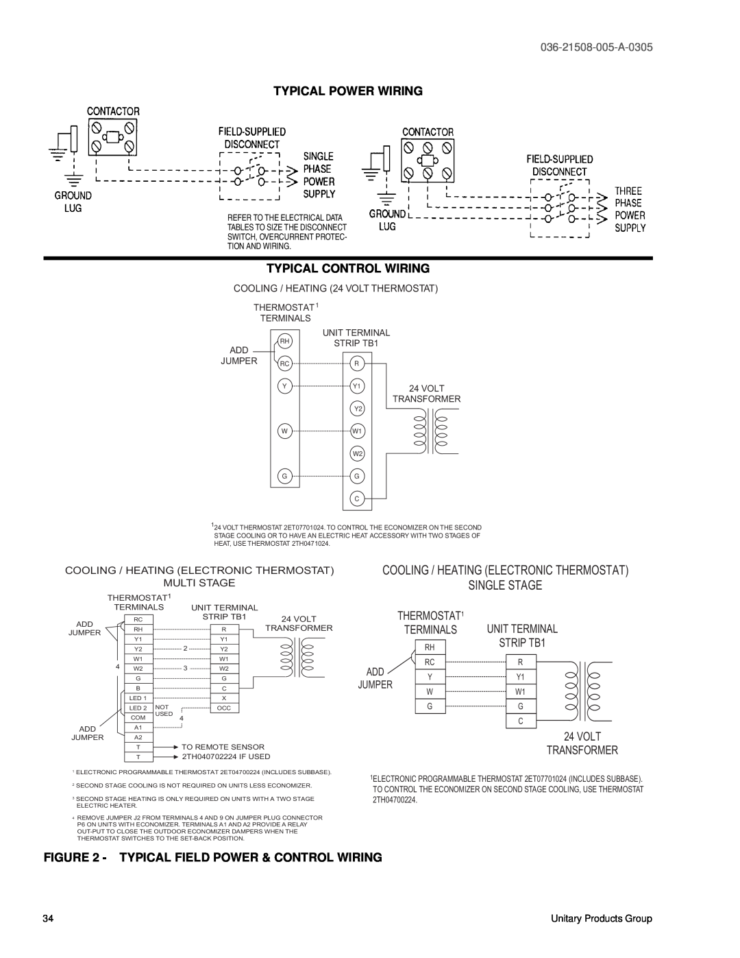 York BQ 036 Typical Power Wiring, Typical Control Wiring, Typical Field Power & Control Wiring, Single Stage, Multi Stage 