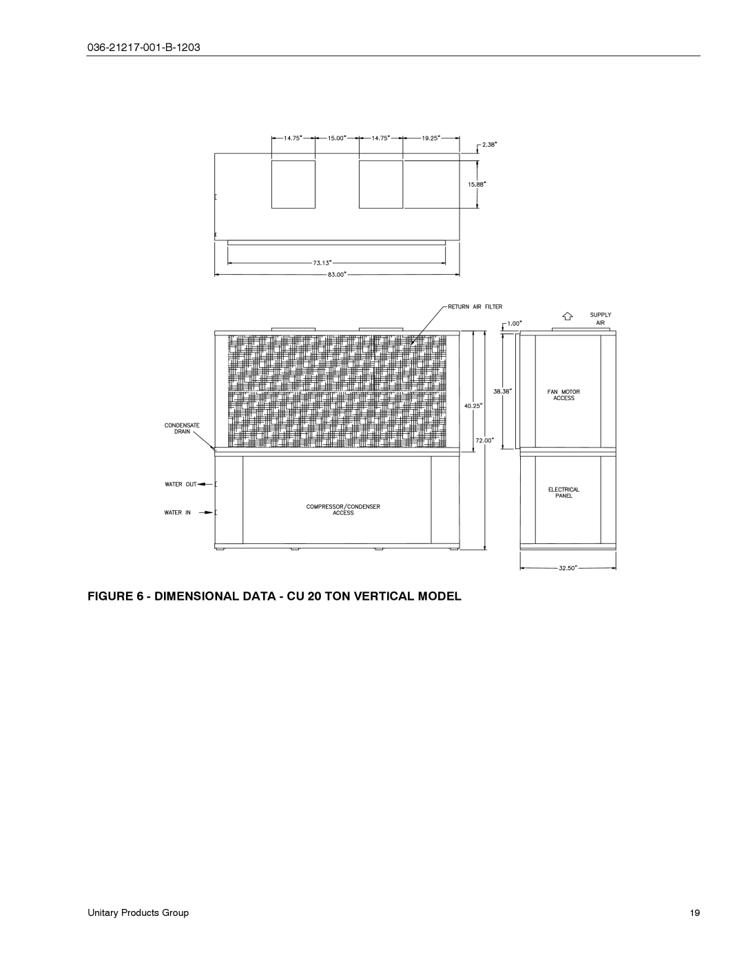 York CU060, CH060 manual Dimensional Data CU 20 TON Vertical Model 