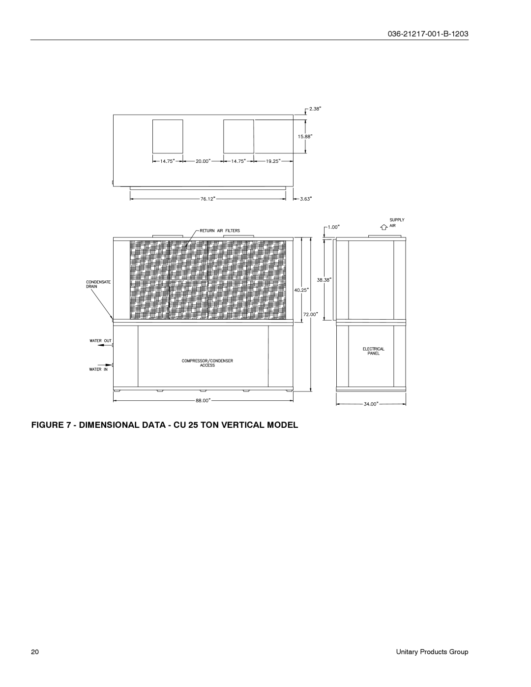 York CH060, CU060 manual Dimensional Data CU 25 TON Vertical Model 