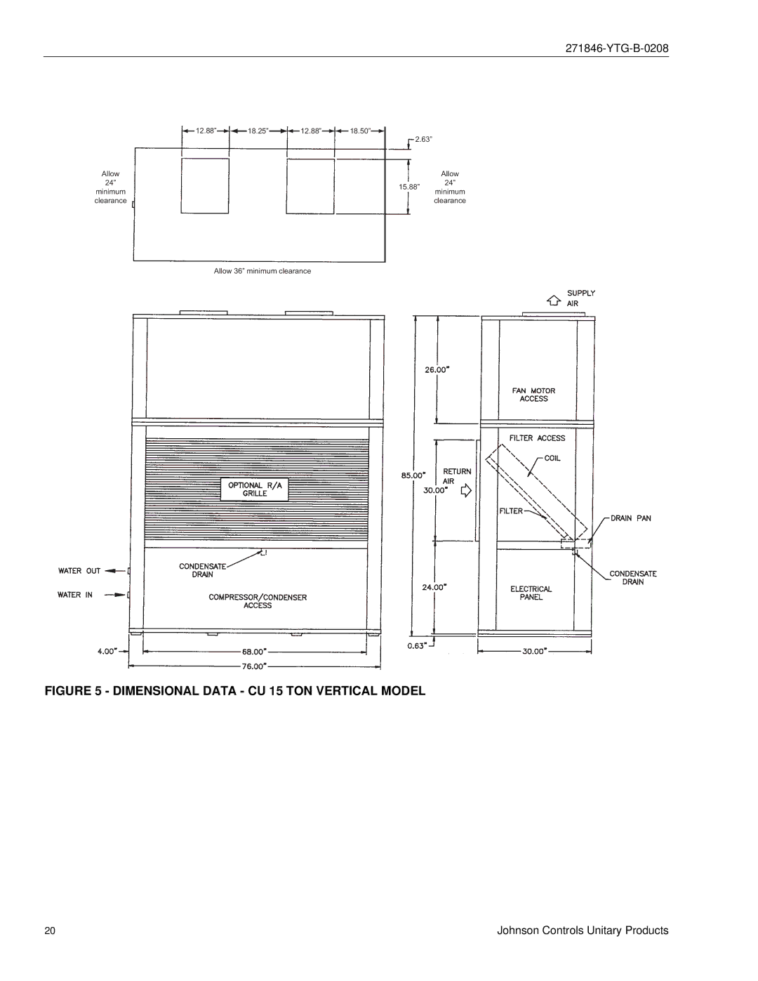 York CU060 - 300 manual Dimensional Data CU 15 TON Vertical Model 