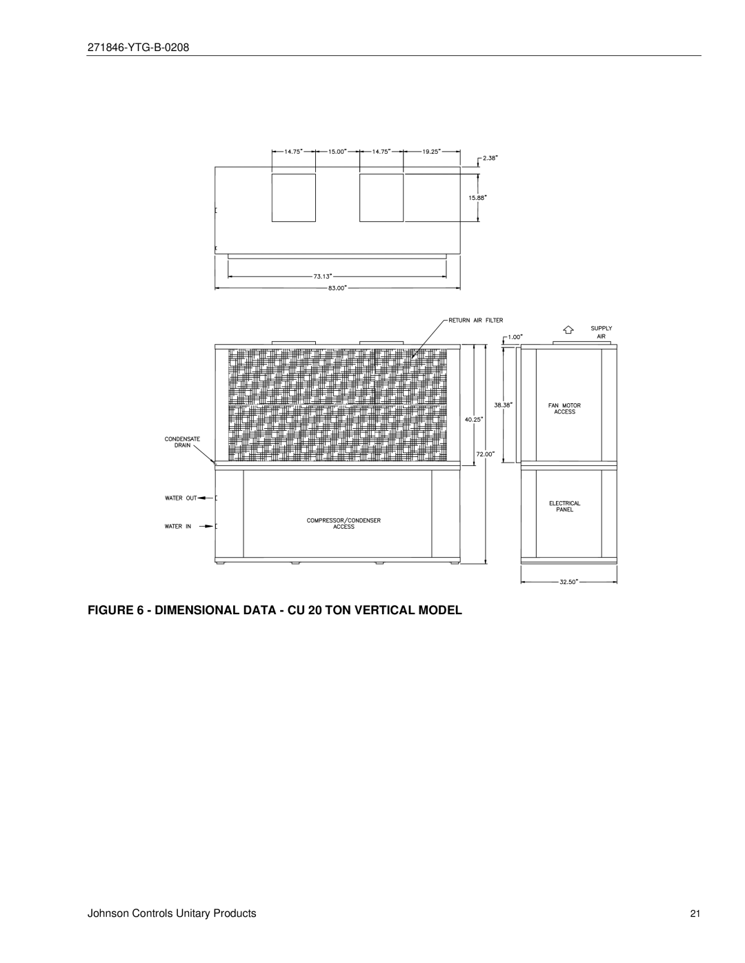 York CU060 - 300 manual Dimensional Data CU 20 TON Vertical Model 