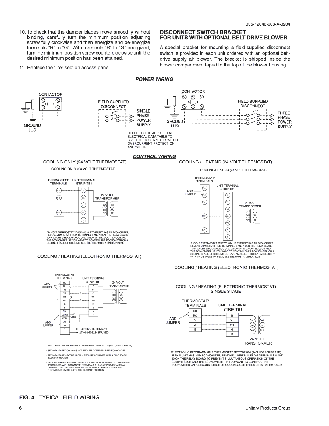 York D1EE 048, D1EE 060, D2EE 036 installation instructions Typical Field Wiring, Cooling / Heating Electronic Thermostat 