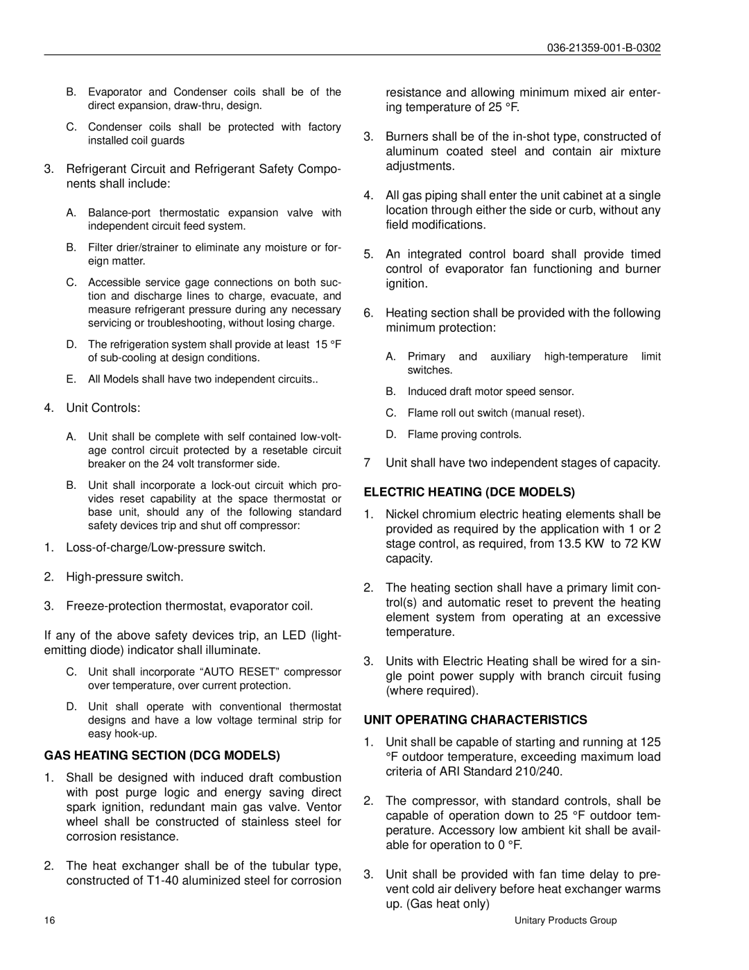 York D2CE, D2CG manual GAS Heating Section DCG Models, Electric Heating DCE Models, Unit Operating Characteristics 