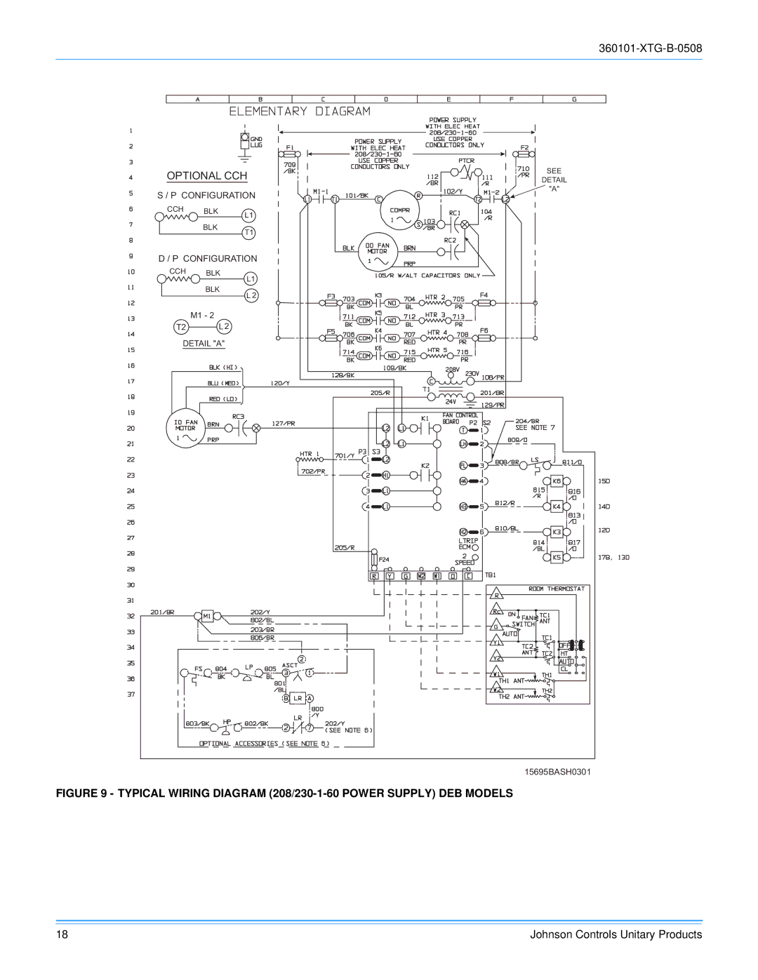 York D2EB030 manual Typical Wiring Diagram 208/230-1-60 Power Supply DEB Models 