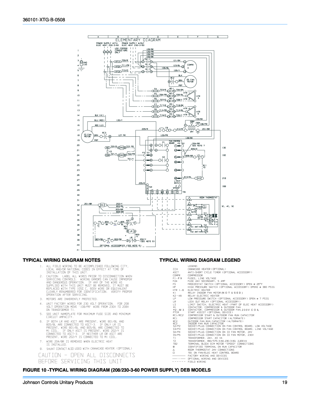 York D2EB030 manual Typical Wiring Diagram Notes, Typical Wiring Diagram Legend, N O T U S E D, 2 - M, 2 3 0 V C O IL 