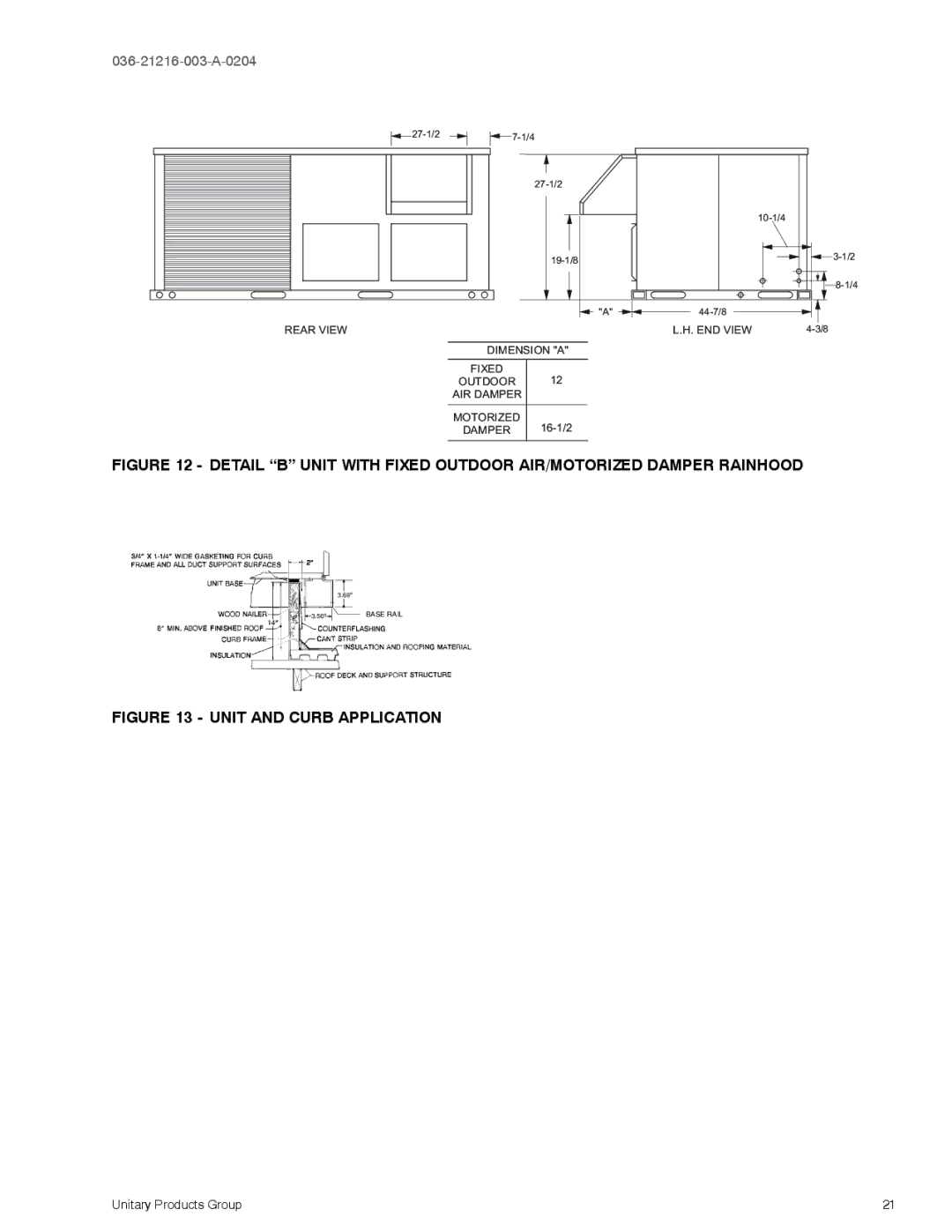 York D1HE/D1HG036, D2HE/D2HG060 warranty Unit and Curb Application 