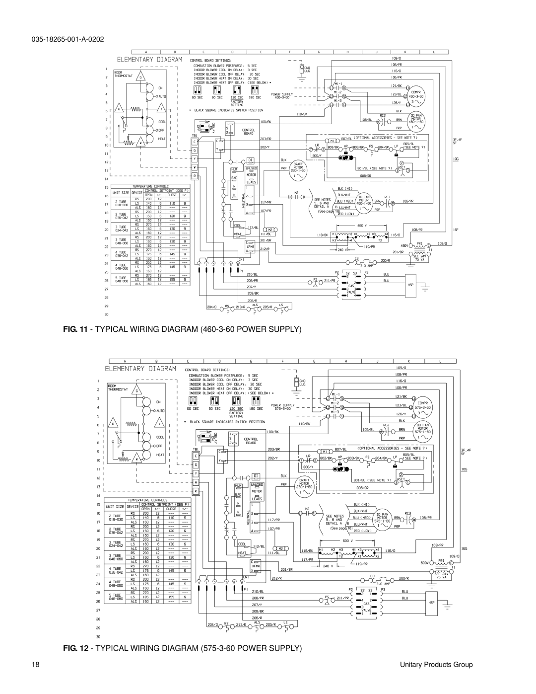 York D2NA060, D1NA018 installation instructions Typical Wiring Diagram 460-3-60 Power Supply 