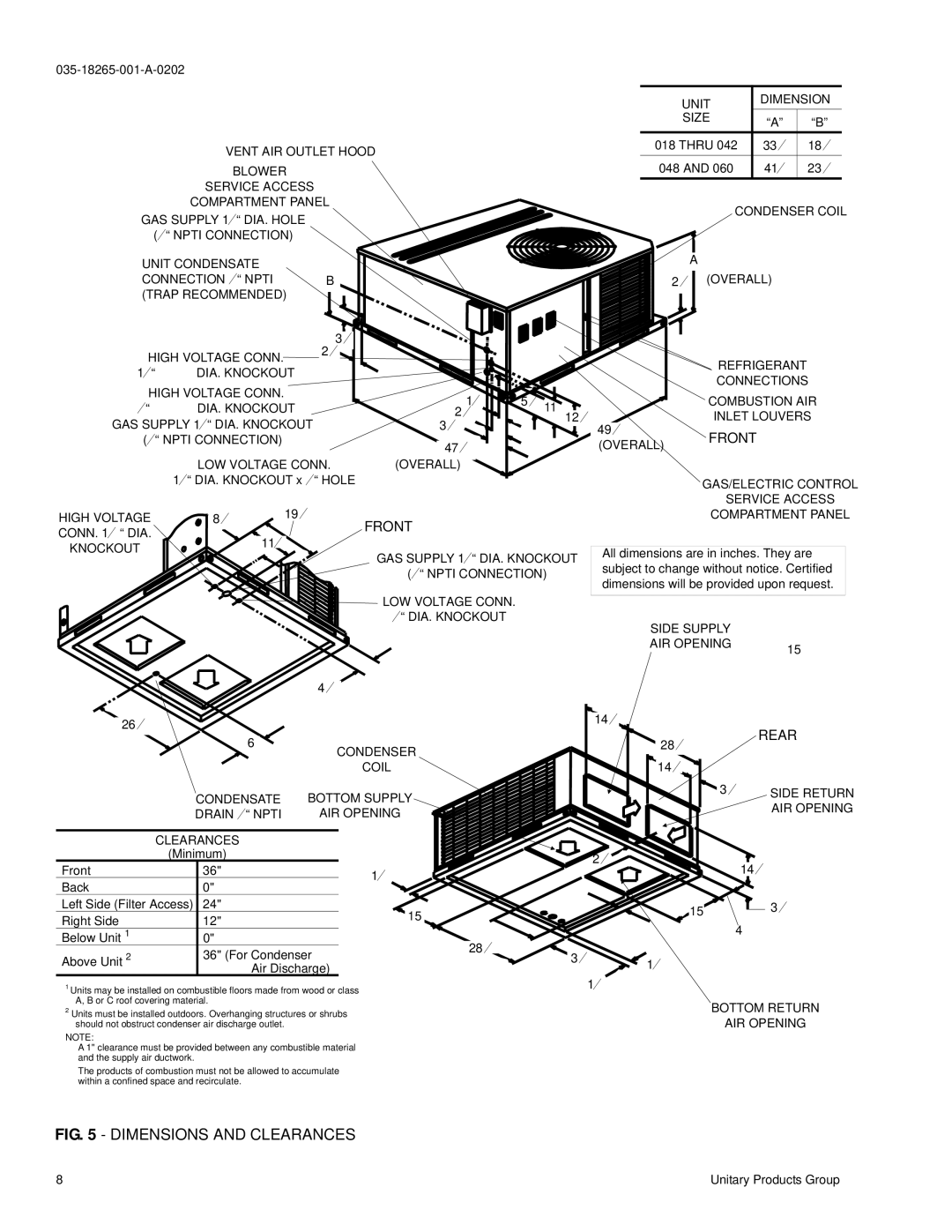 York D2NA060, D1NA018 installation instructions Front, Rear 