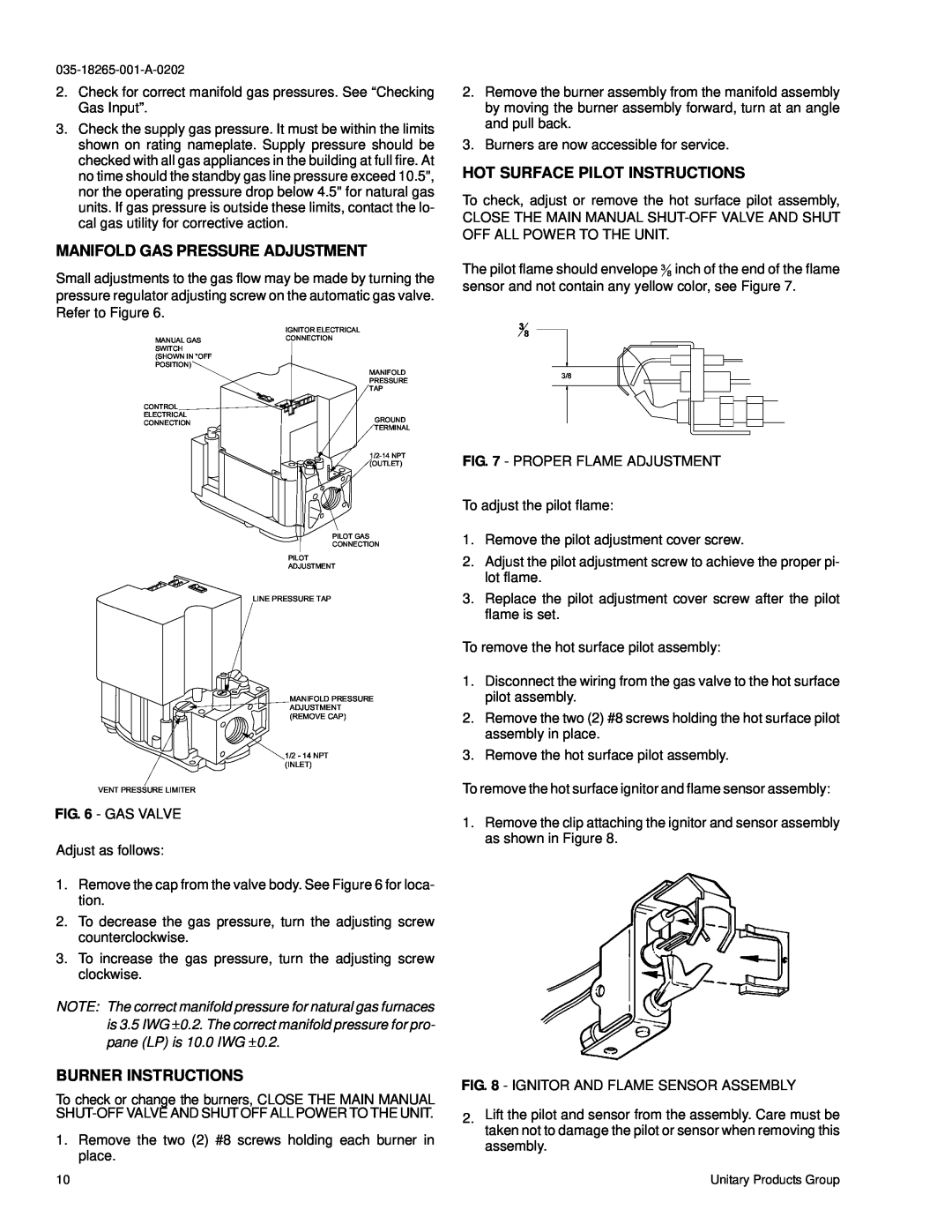 York D2NA060, D1NA018 installation instructions Manifold Gas Pressure Adjustment, Burner Instructions 