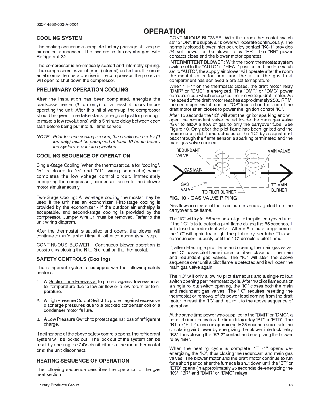 York D2EG 060, D3EG 036, D2EG 048 Cooling System, Preliminary Operation Cooling, Cooling Sequence of Operation 