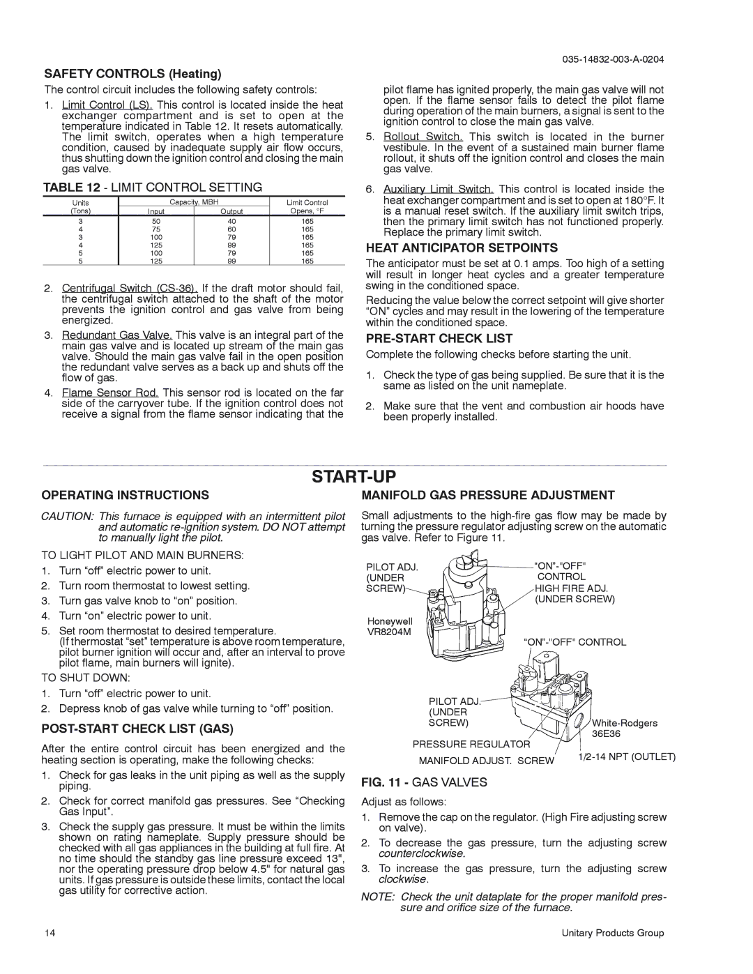 York D2EG 048, D3EG 036, D2EG 060 installation instructions Start-Up 