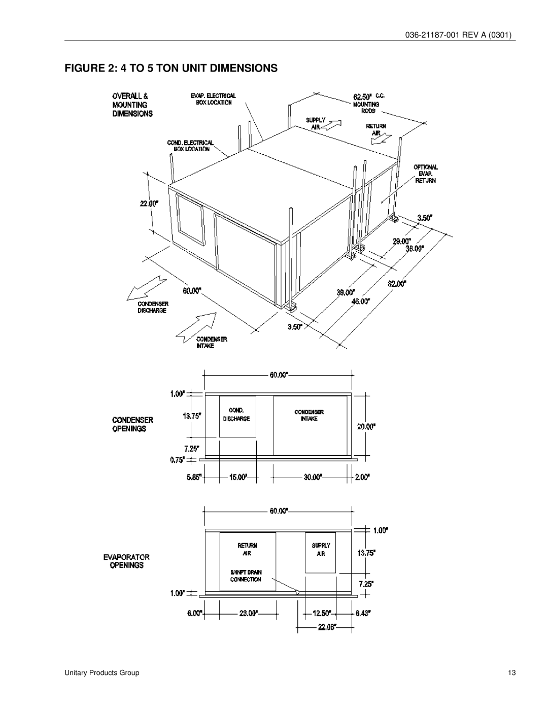 York D3HH 180, D3HH 024 manual To 5 TON Unit Dimensions 