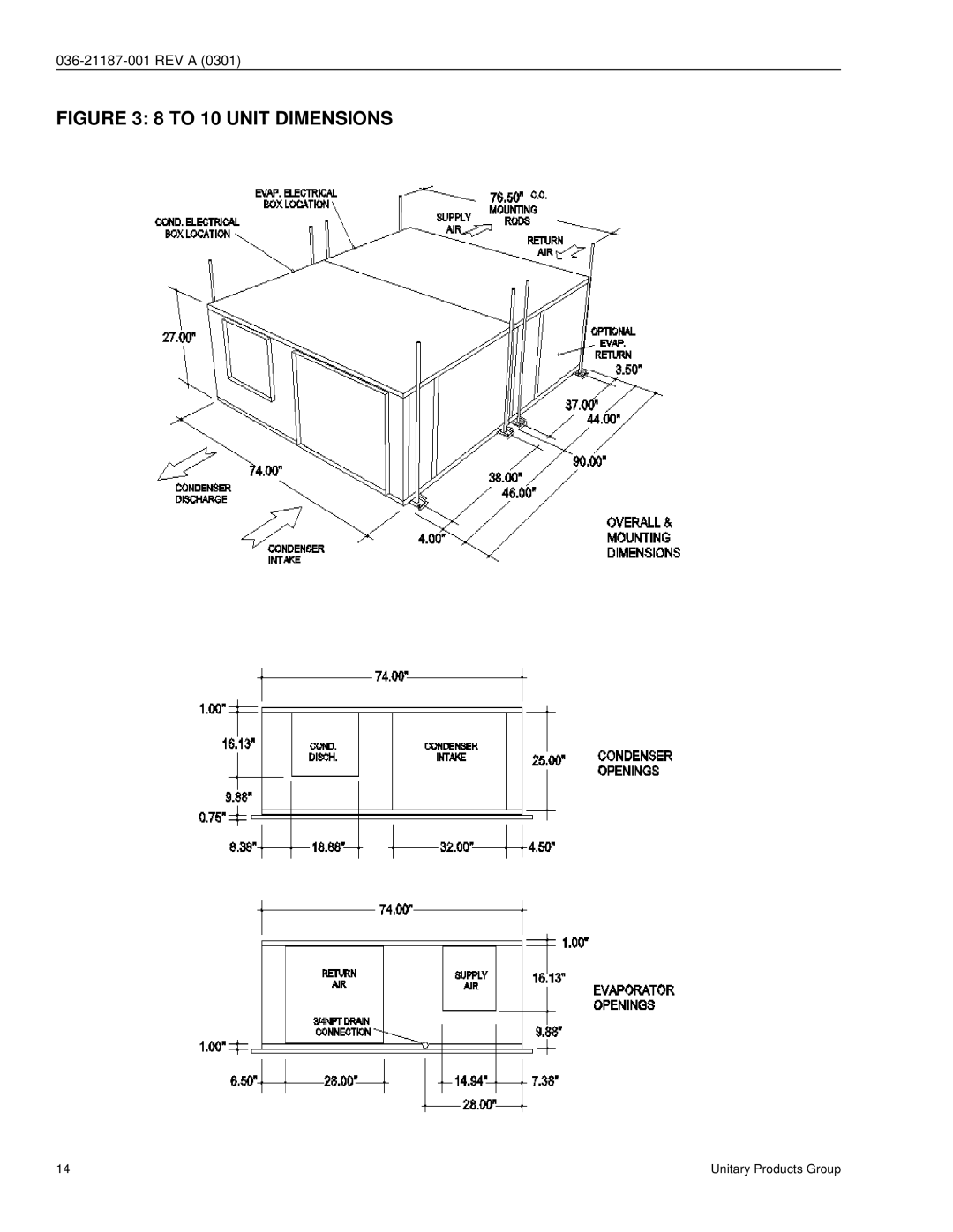 York D3HH 024, D3HH 180 manual To 10 Unit Dimensions 