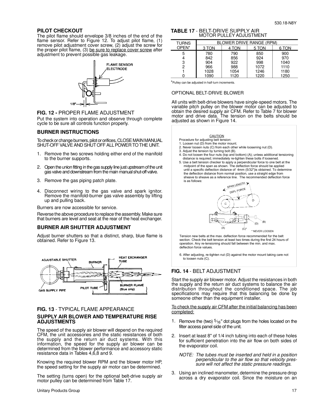 York D7CG 048, D7CG 036, D7CG 060 Pilot Checkout, Burner Instructions, BELT-DRIVE Supply AIR, Burner AIR Shutter Adjustment 