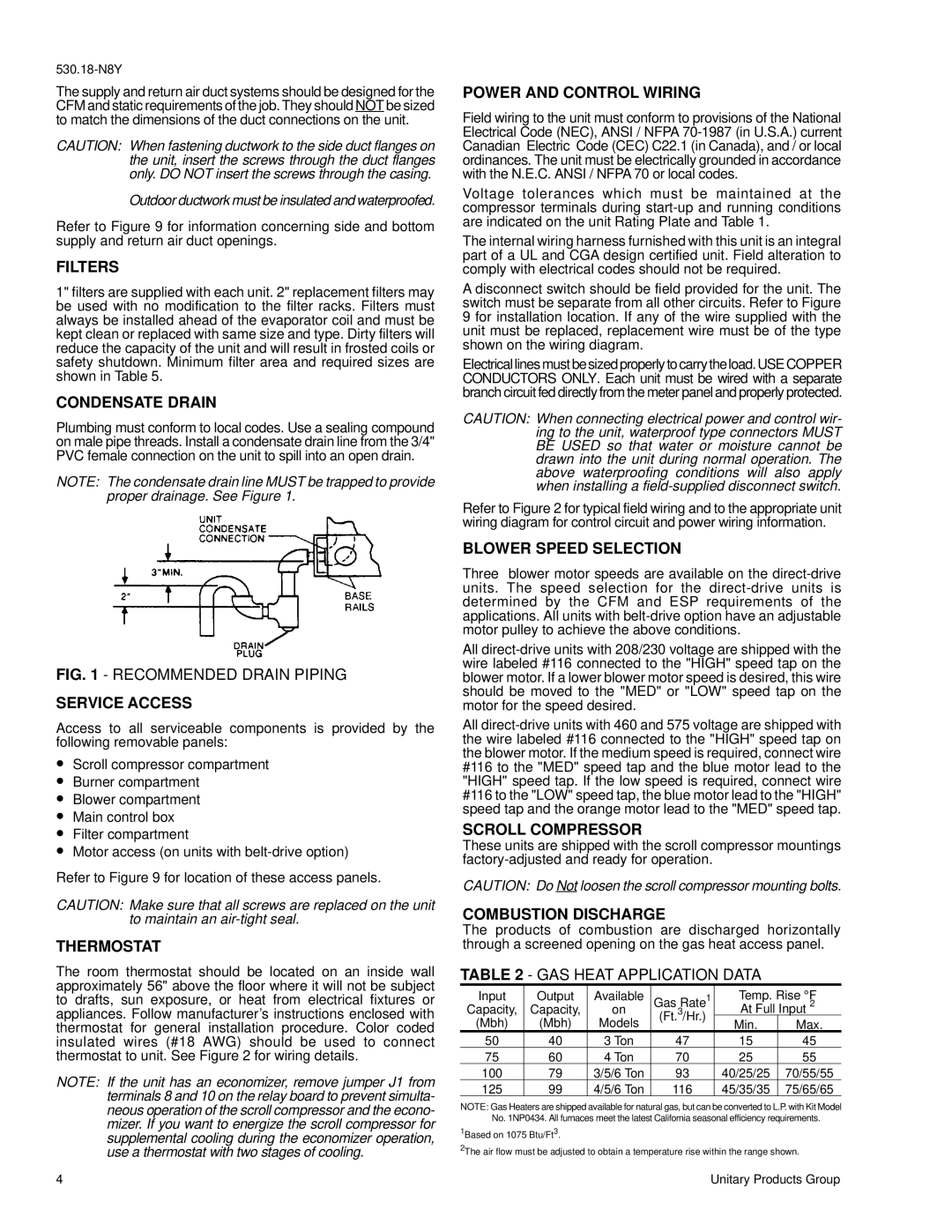 York D7CG 036 Filters, Condensate Drain, Service Access, Thermostat, Power and Control Wiring, Blower Speed Selection 