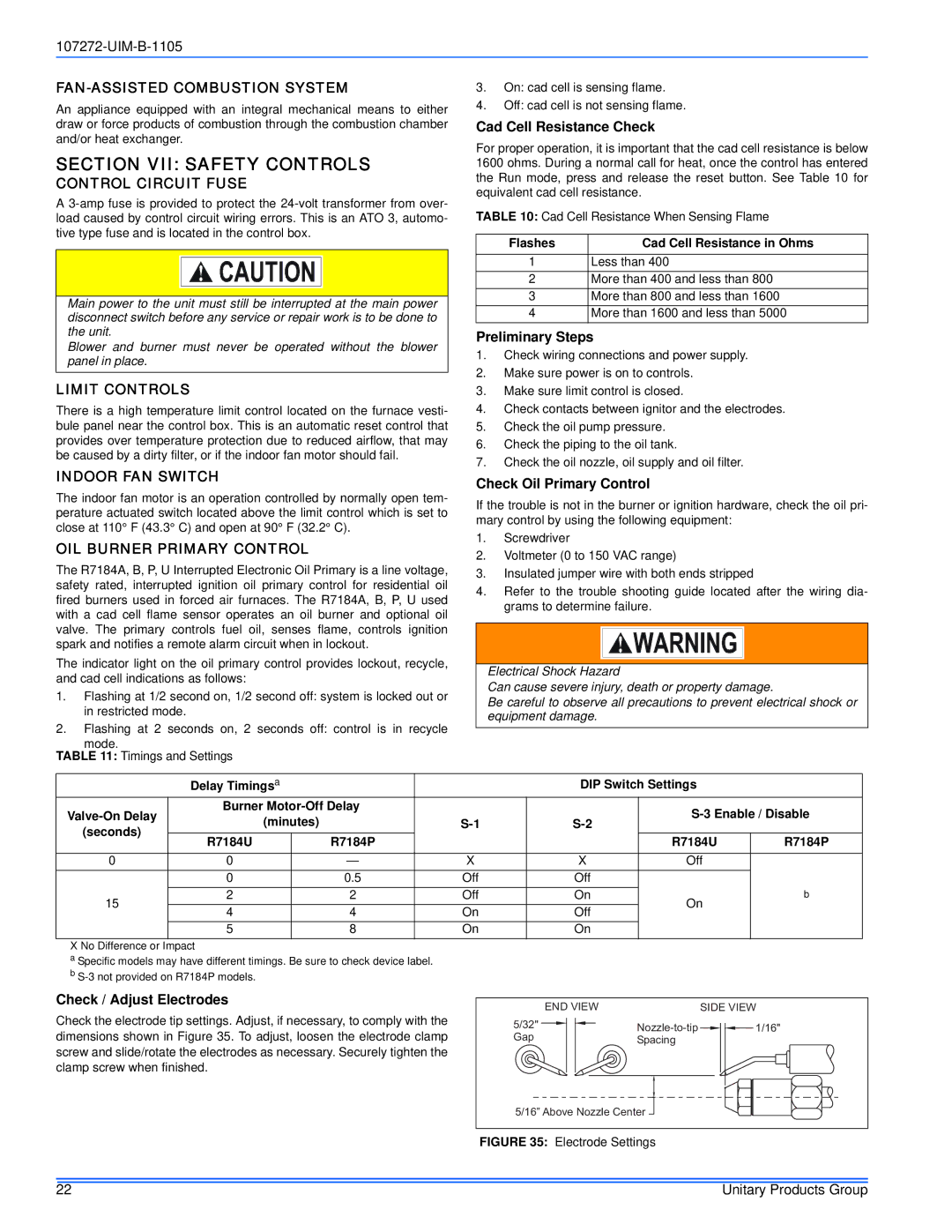 York DFAH, DFAA installation manual Section VII Safety Controls 