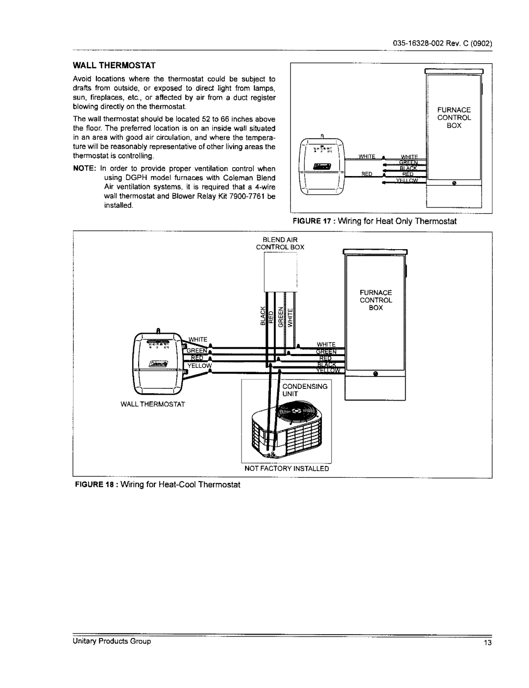 York DGPA056ABTA, DGPHO56ABTA, DGPHO70ABTA, DGAAO9OBDTA, DGAA056BDTA, DGPH077ABTA warranty Wall Thermostat, Not Factoryinstalled 