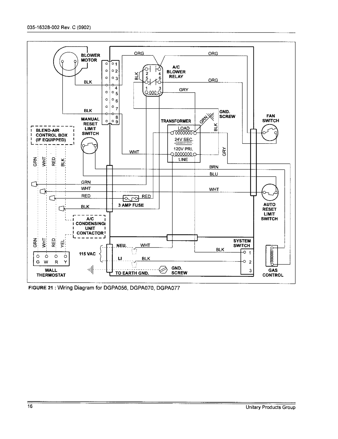 York DGAAO9OBDTA warranty ORG Blower Relay GRY, BLEND-AIR Limit Control BOX Switch If Equipped, Line, Wht Red, AMP Fuse AIC 