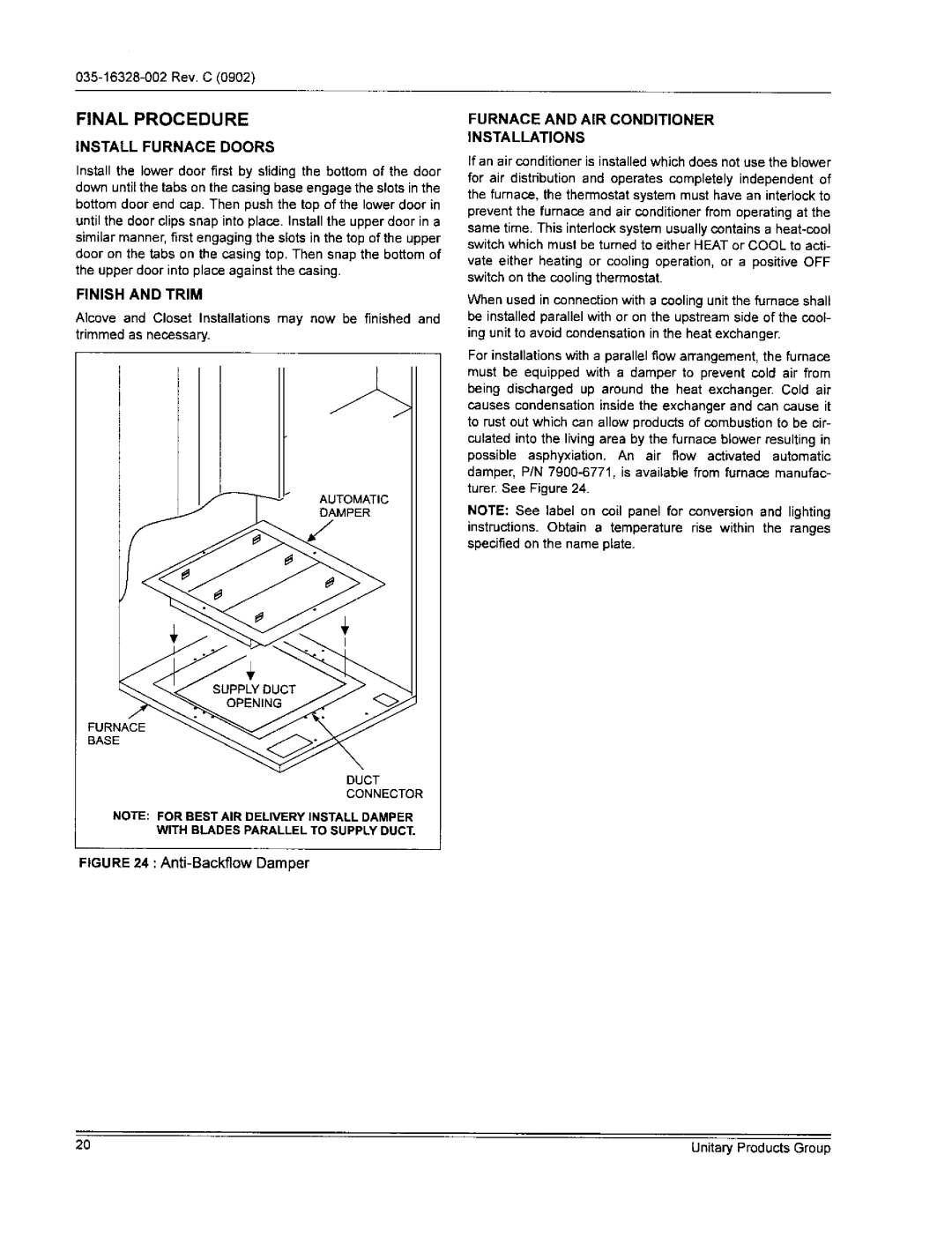 York DGAH056BBSA Final Procedure Install Furnace Doors, Furnace And Air Conditioner, Installations, 035-16328-Rev002C0902 