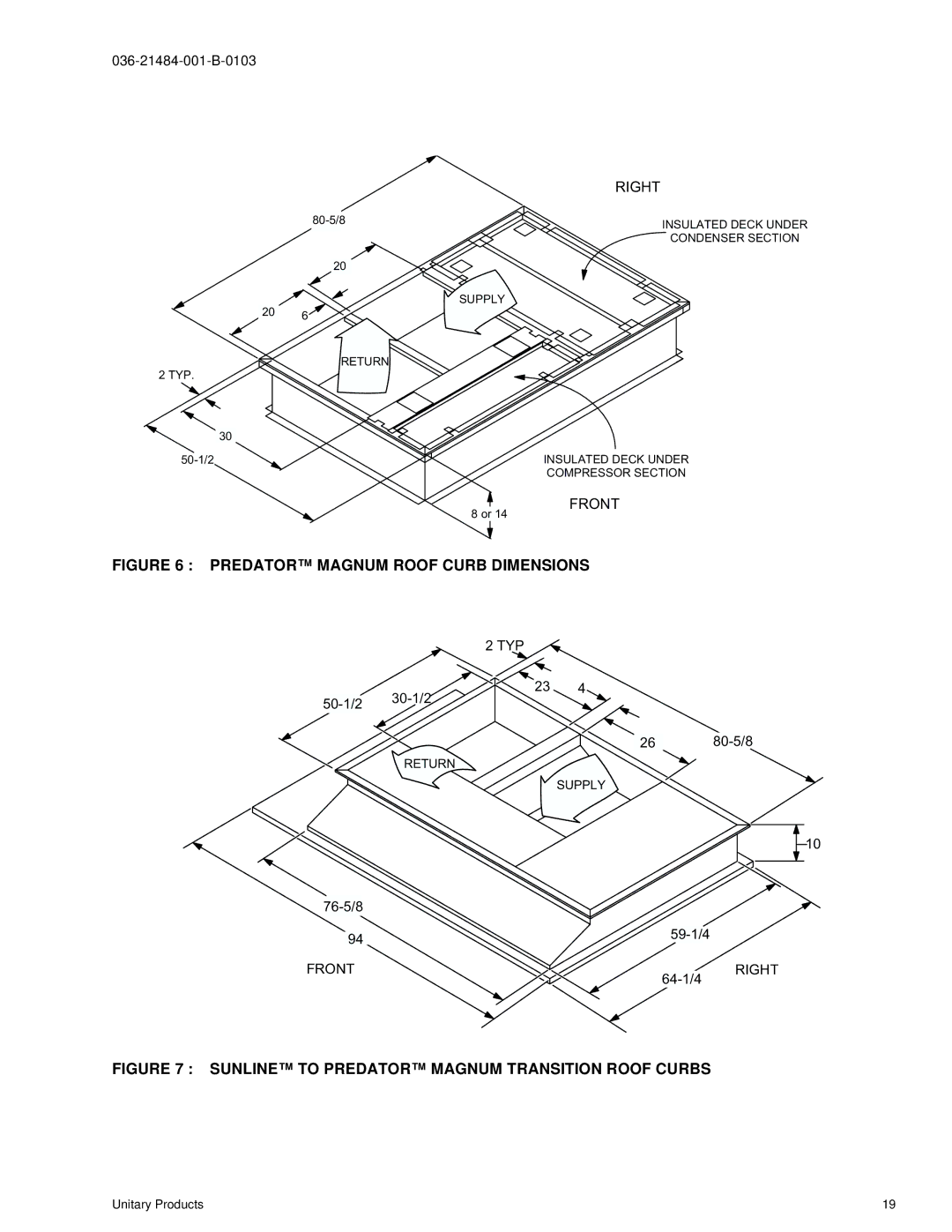 York DJ 150 manual Predator Magnum Roof Curb Dimensions 