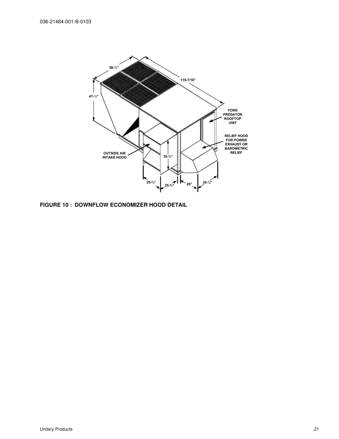 York DJ 150 manual Downflow Economizer Hood Detail 