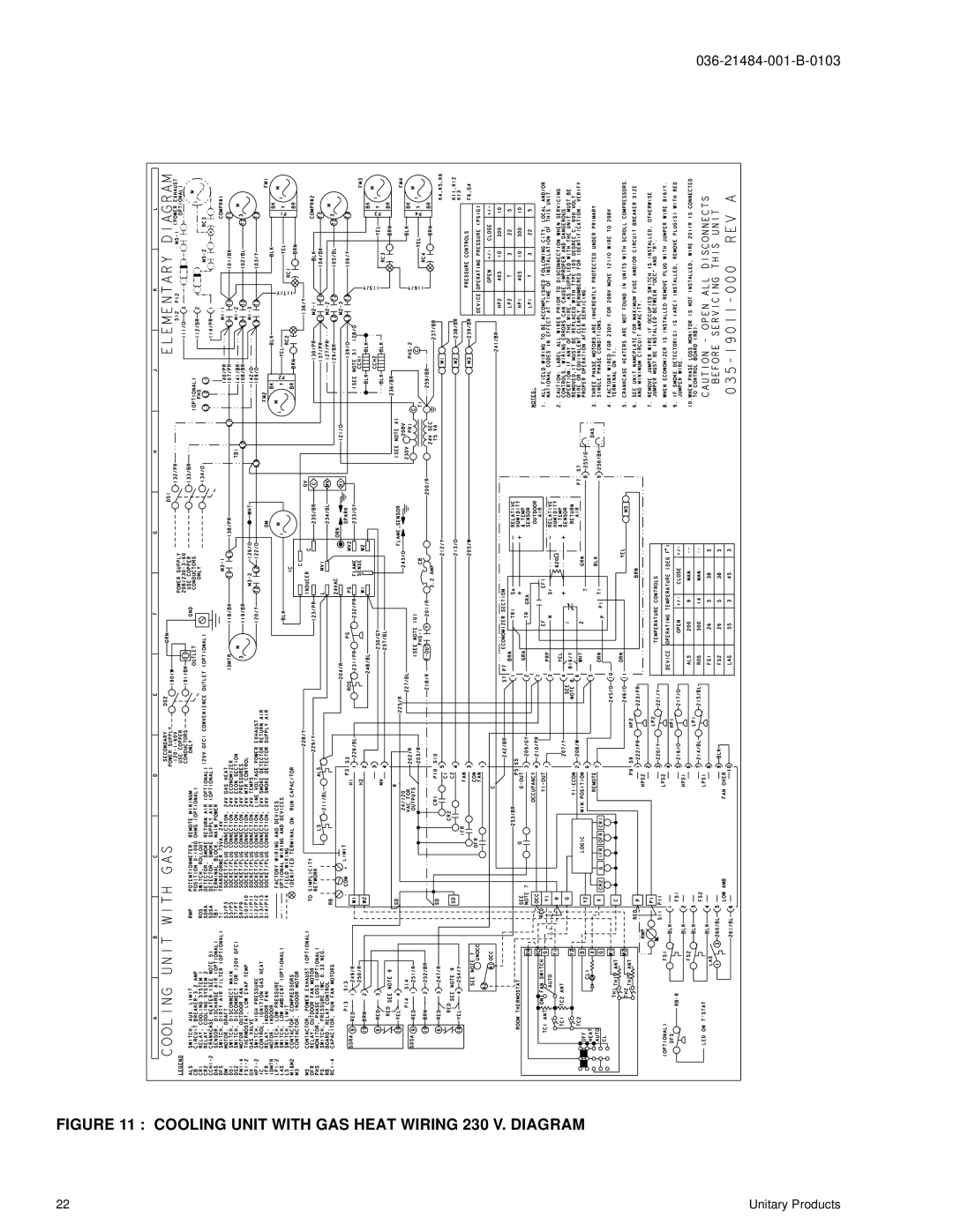 York DJ 150 manual Cooling Unit with GAS Heat Wiring 230 V. Diagram 