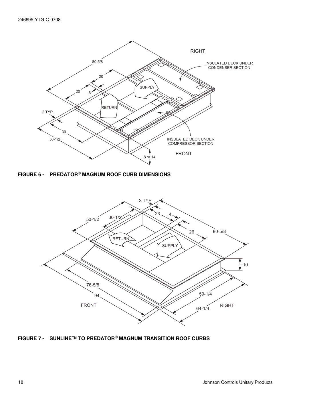 York DJ 150 manual Predator Magnum Roof Curb Dimensions 