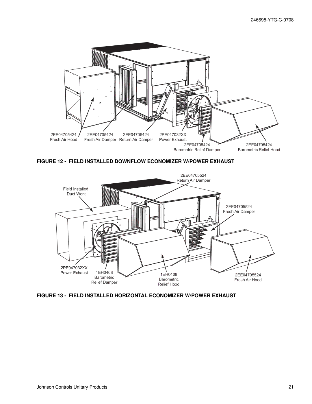 York DJ 150 manual Field Installed Downflow Economizer W/POWER Exhaust 