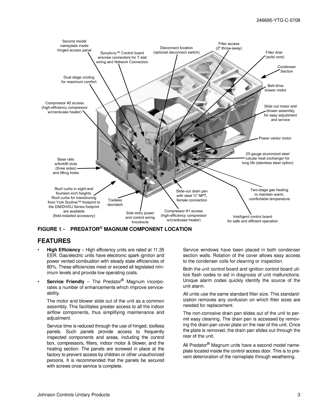 York DJ 150 manual Features 