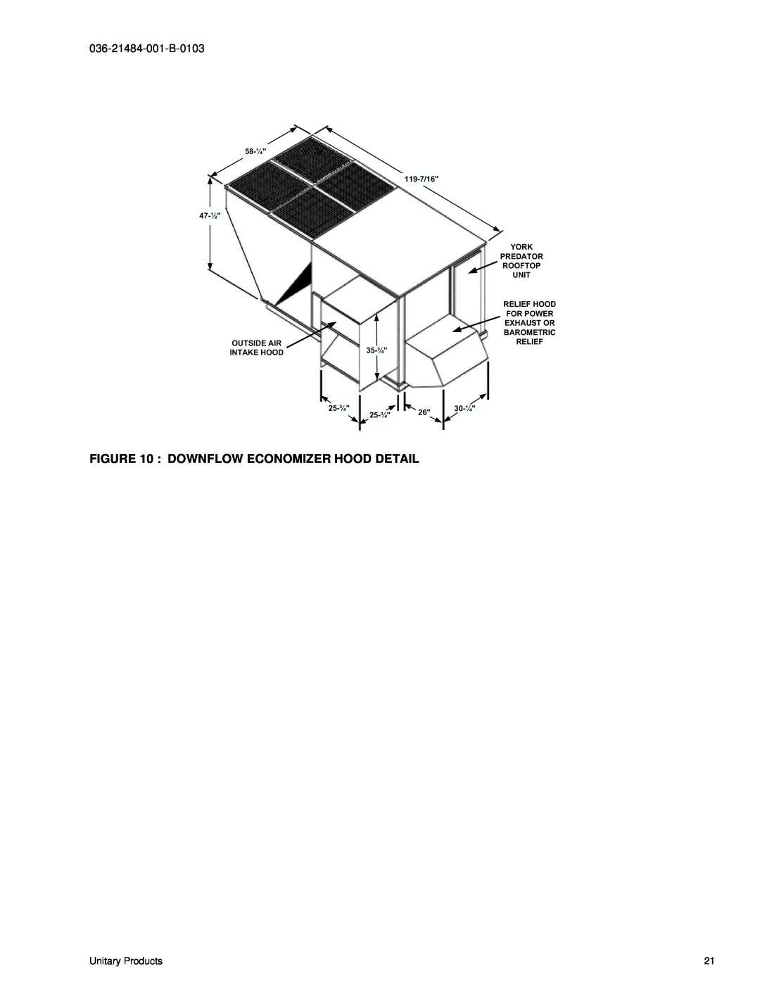 York DJ 150 manual Downflow Economizer Hood Detail, Unitary Products 