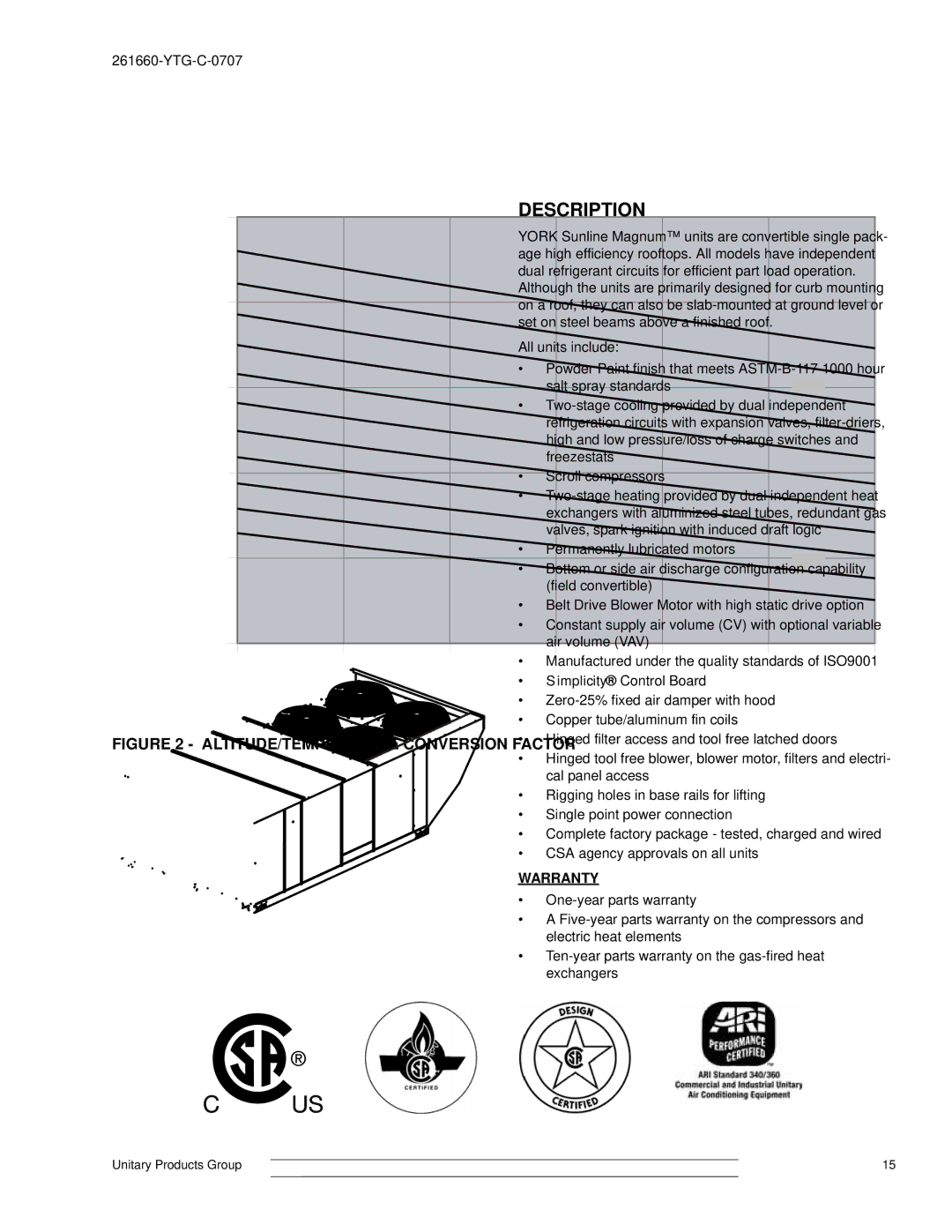 York DJ 180 warranty ALTITUDE/TEMPERATURE Conversion Factor 