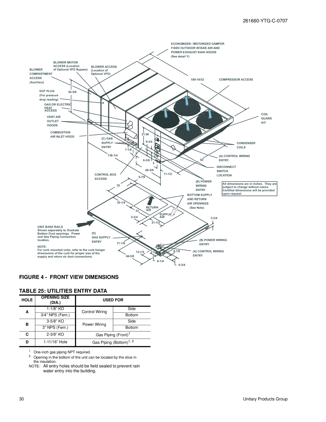 York DJ 180 warranty Front View Dimensions Utilities Entry Data 