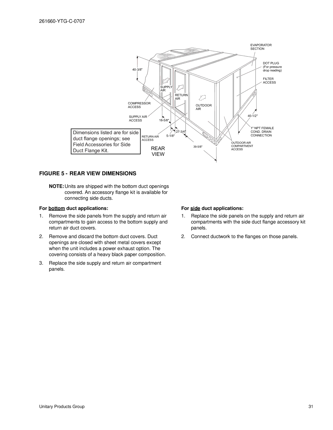 York DJ 180 warranty Rear View Dimensions 