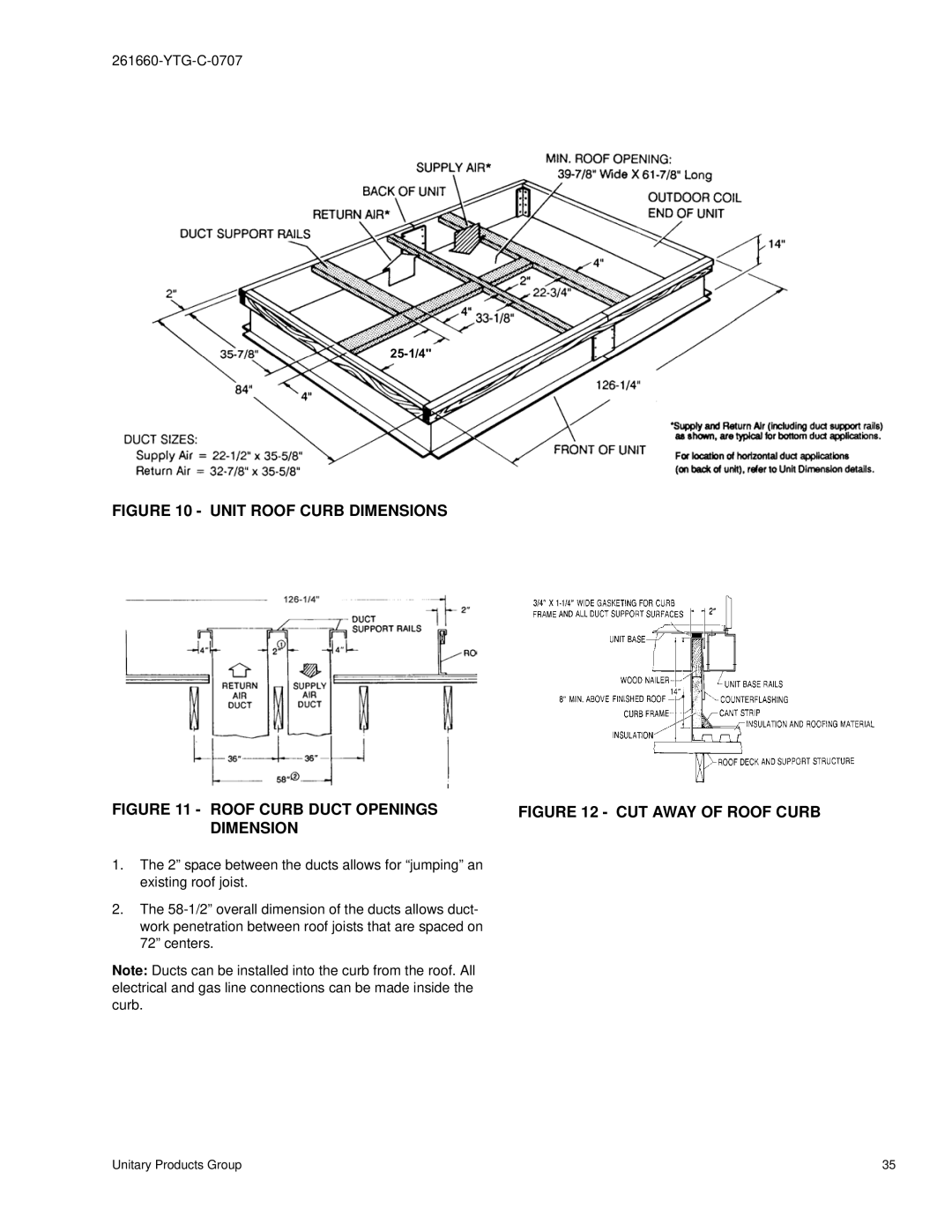 York DJ 180 warranty Unit Roof Curb Dimensions 