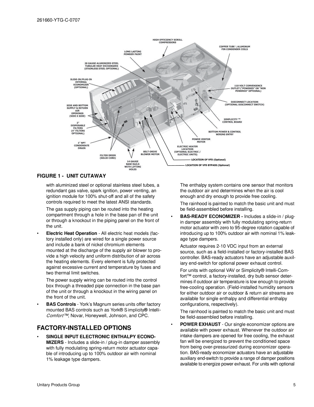 York DJ 180 warranty FACTORY-INSTALLED Options, Unit Cutaway 