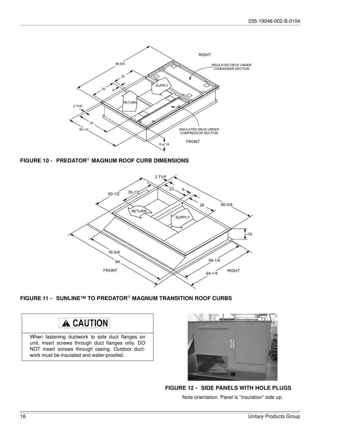 York DJ150 installation manual PREDATOR Magnum Roof Curb Dimensions 