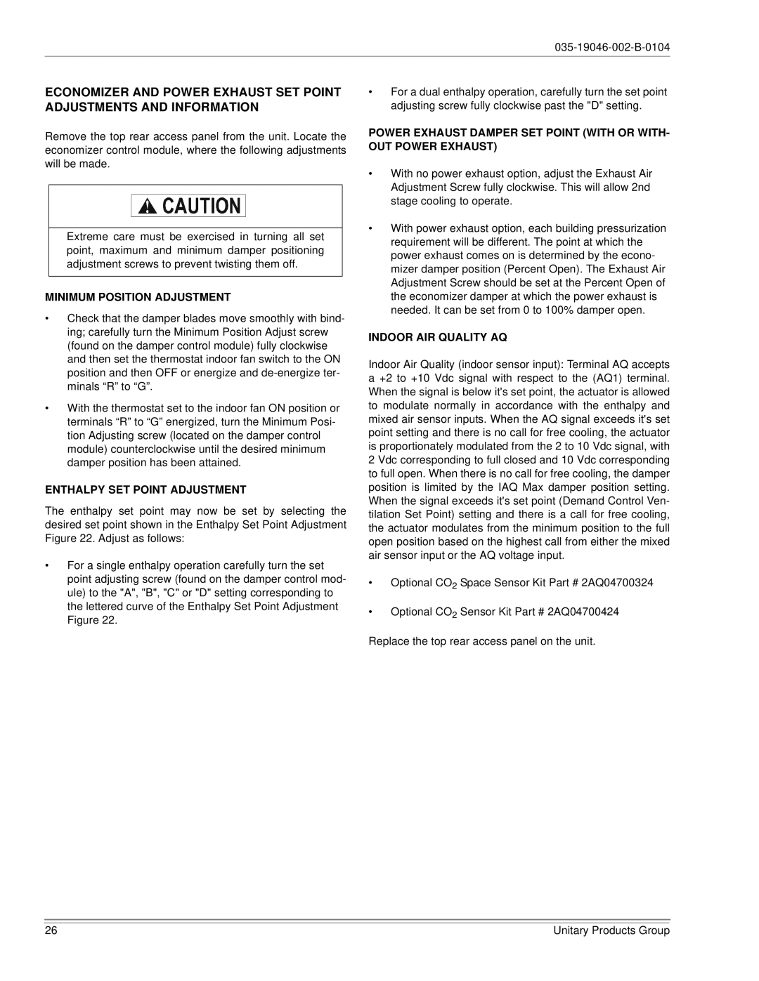 York DJ150 installation manual Minimum Position Adjustment, Enthalpy SET Point Adjustment, Indoor AIR Quality AQ 