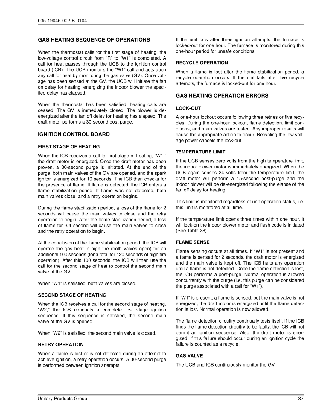 York DJ150 installation manual GAS Heating Sequence of Operations, Ignition Control Board, GAS Heating Operation Errors 