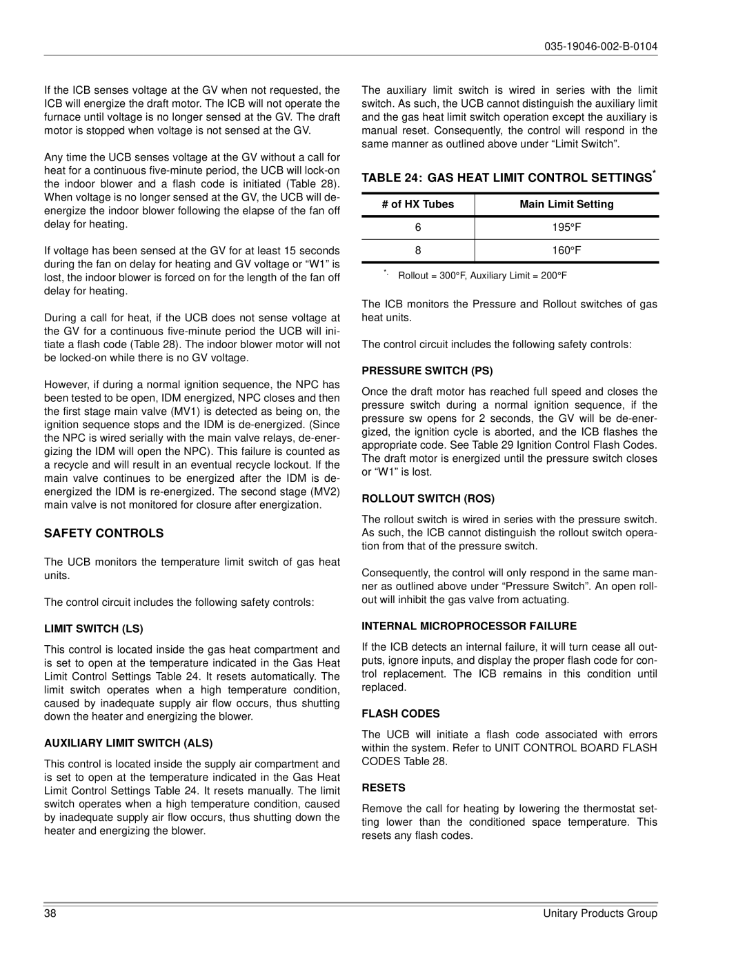 York DJ150 installation manual GAS Heat Limit Control Settings 