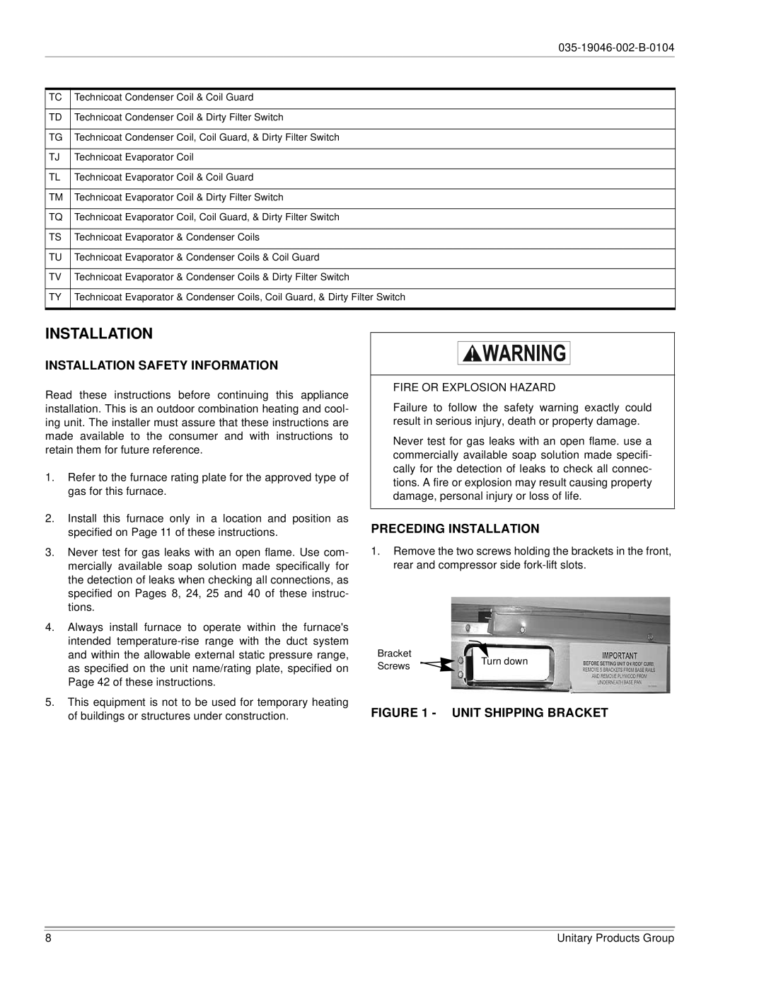 York DJ150 installation manual Installation Safety Information, Preceding Installation 