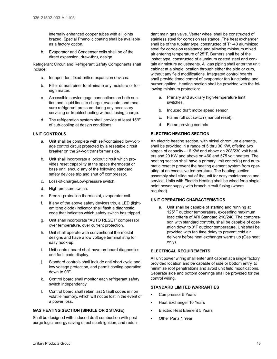 York DM 072 warranty Unit Controls 