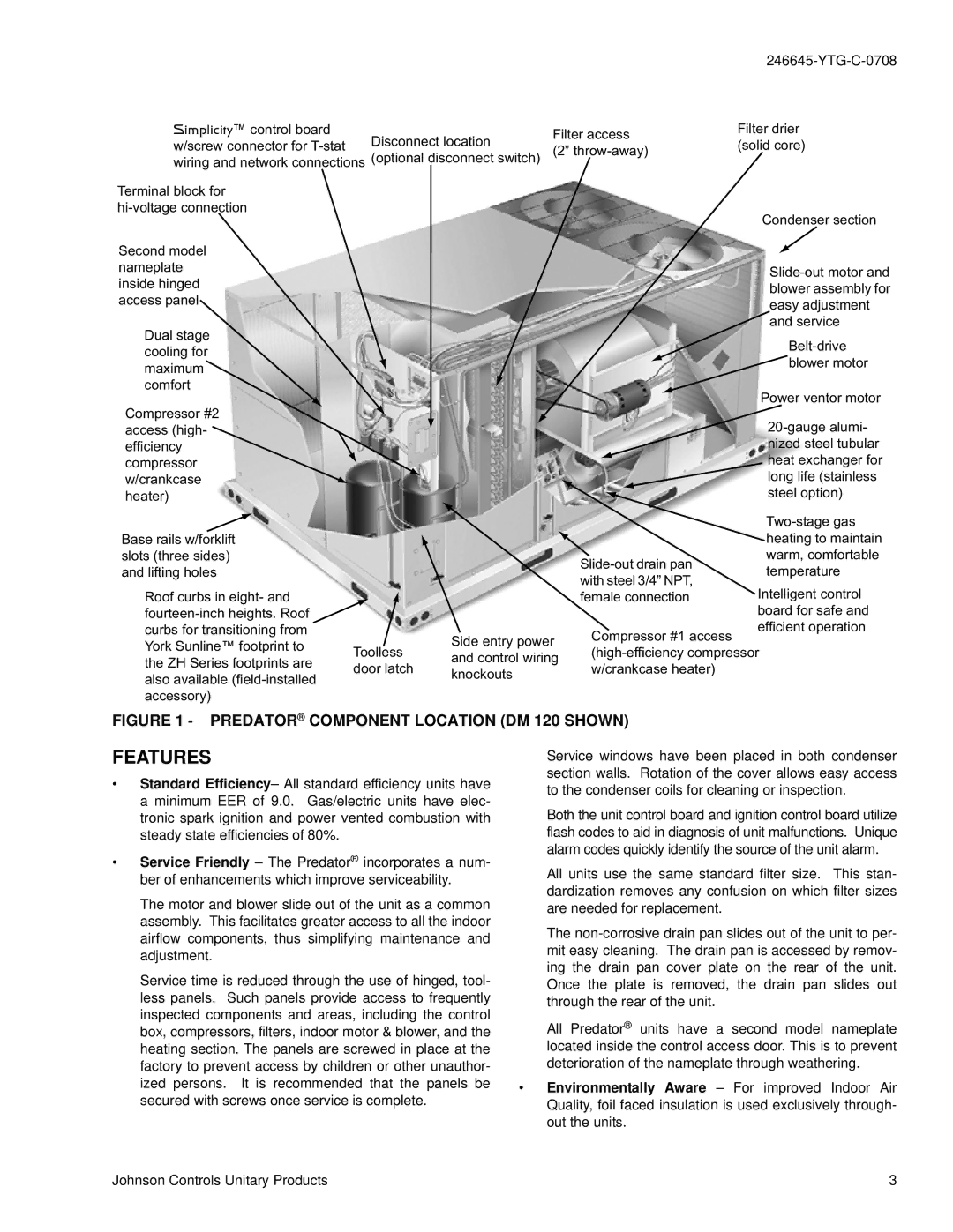 York DM 078 manual Features 