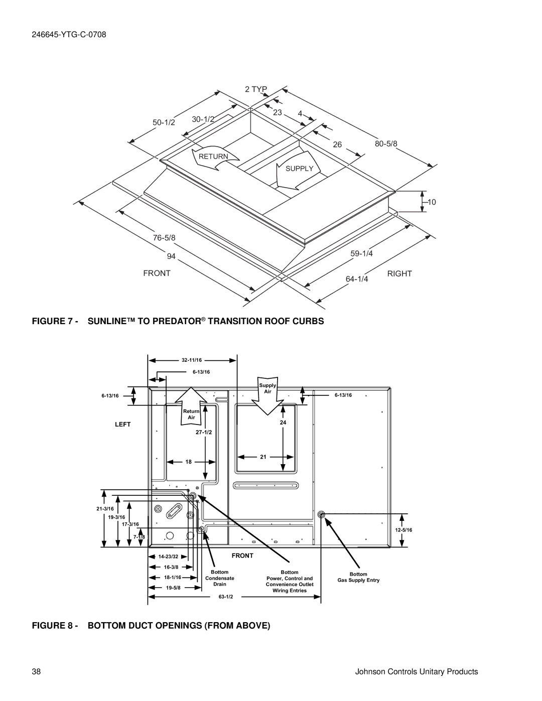 York DM 078 manual Sunline to Predator Transition Roof Curbs 