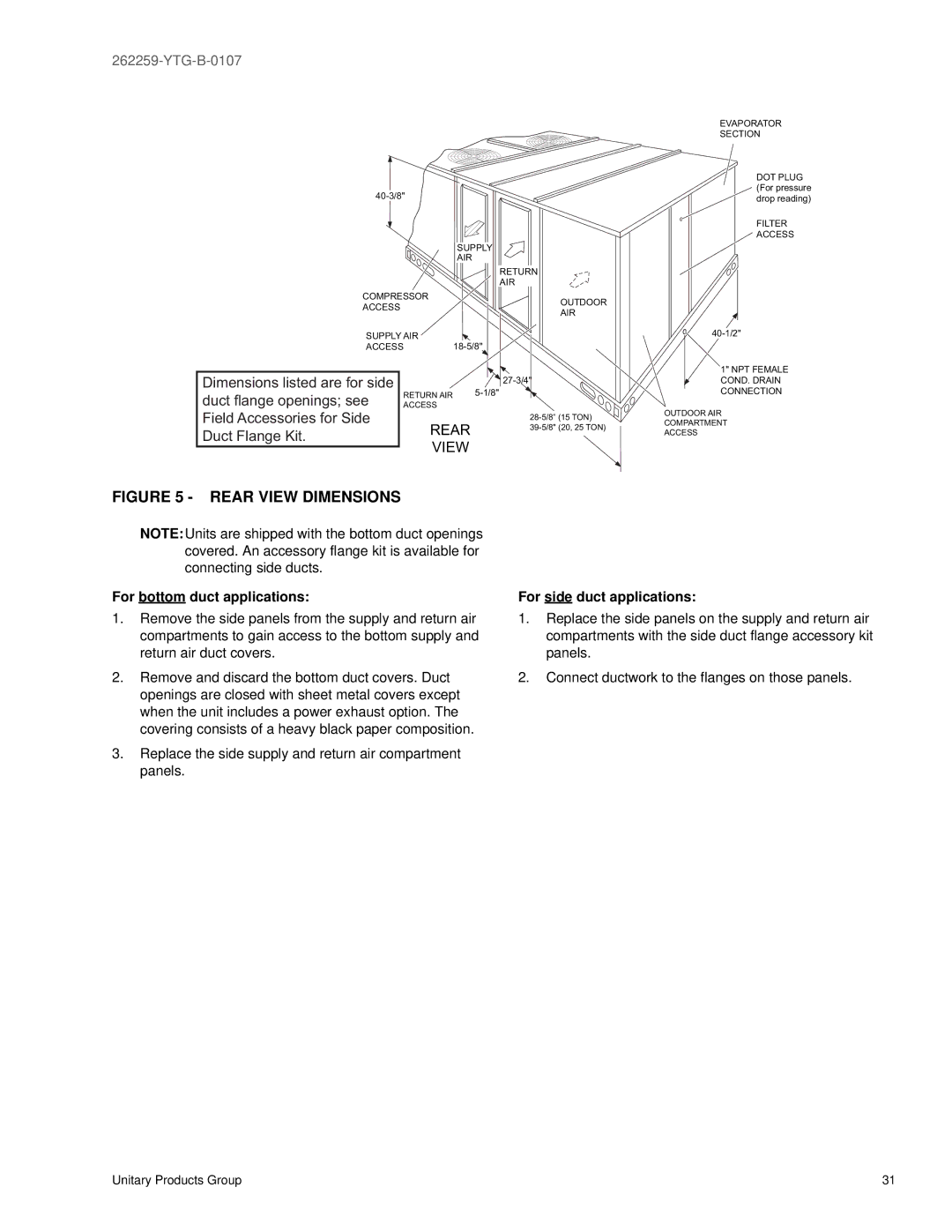 York DM 240, DM 300, DM 180 warranty Rear View Dimensions 