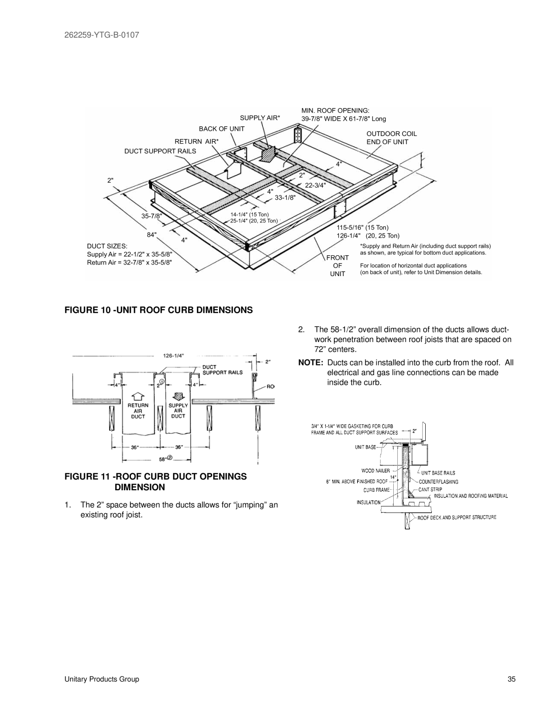 York DM 180, DM 300, DM 240 warranty Unit Roof Curb Dimensions 