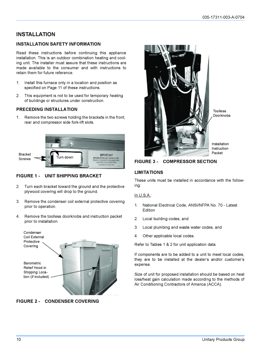 York DM090 installation manual Installation Safety Information, Preceding Installation 