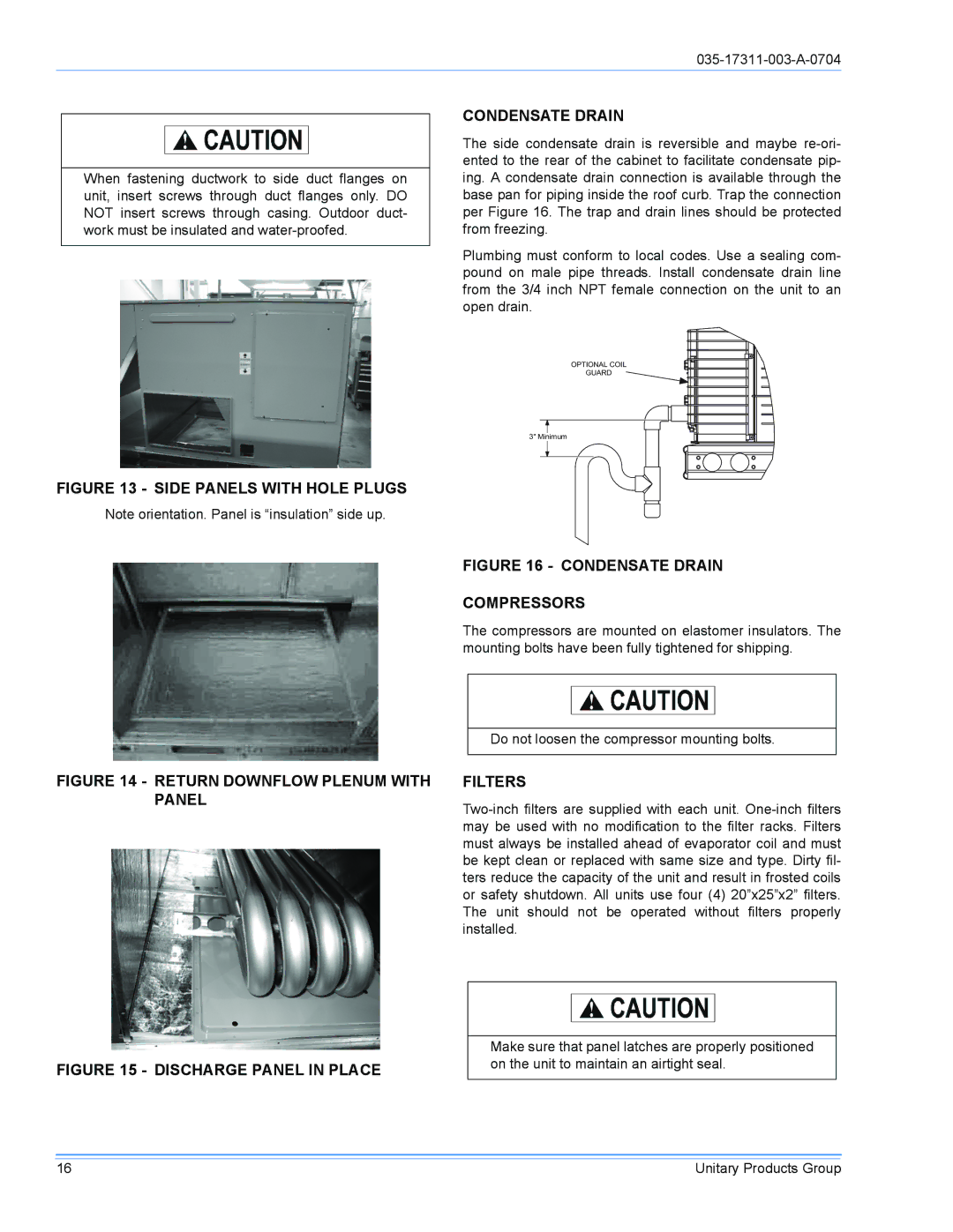 York DM090 installation manual Side Panels with Hole Plugs Condensate Drain 