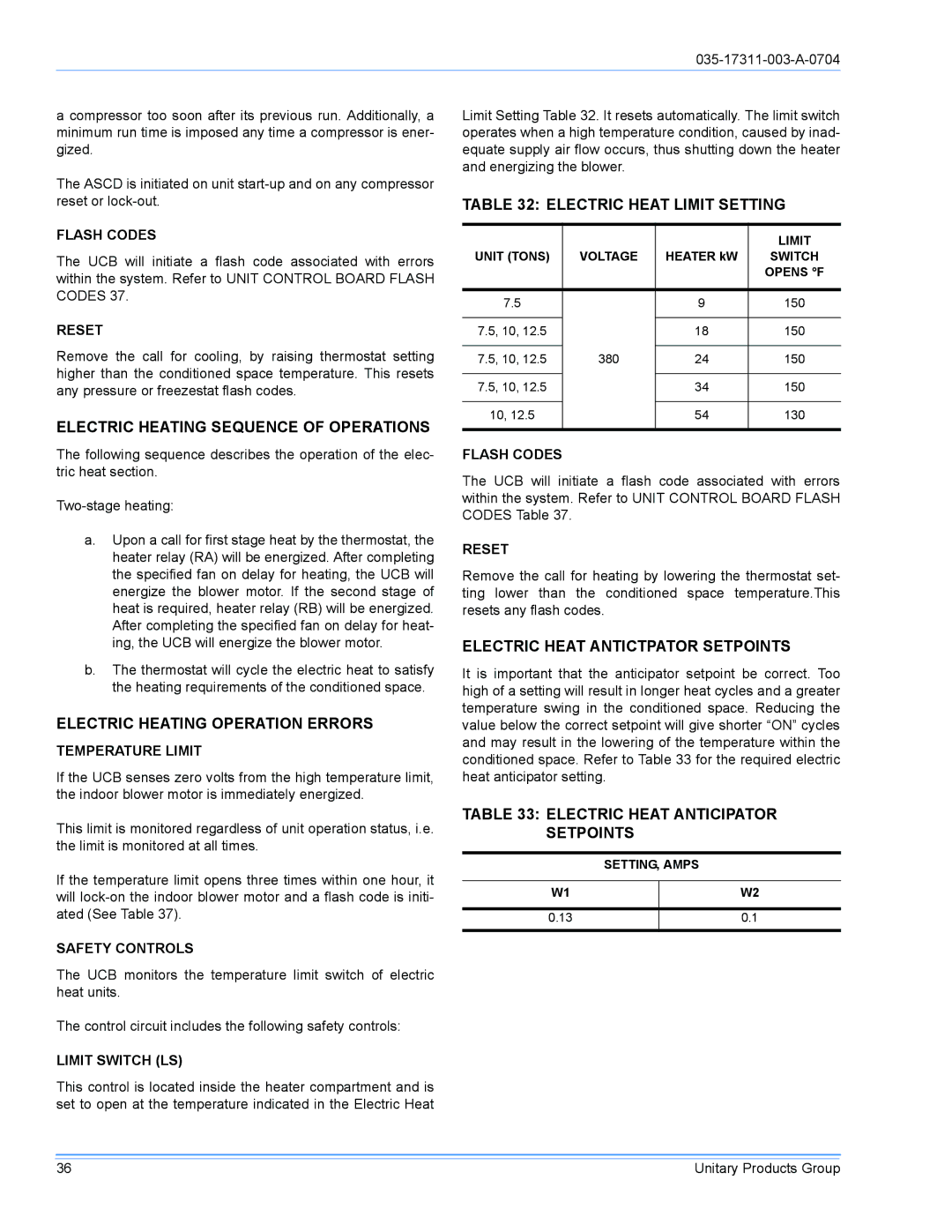 York DM090 Electric Heating Sequence of Operations, Electric Heating Operation Errors, Electric Heat Limit Setting 