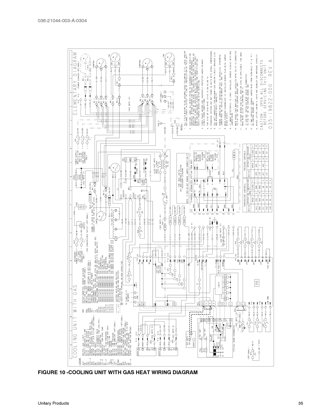 York DM120, DM150 manual Cooling Unit With Gas Heat Wiring Diagram, 036-21044-003-A-0304 